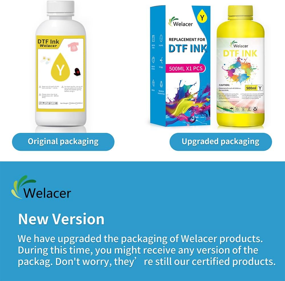 DTF Ink Yellow 500ml - Premium Heat Transfer Ink Conversion Kit Refill for L1800, I3200, R1390, XP600, R2400, L800, 1430, P400, P800, R2000, XP-15000 Printers, for DTF Film