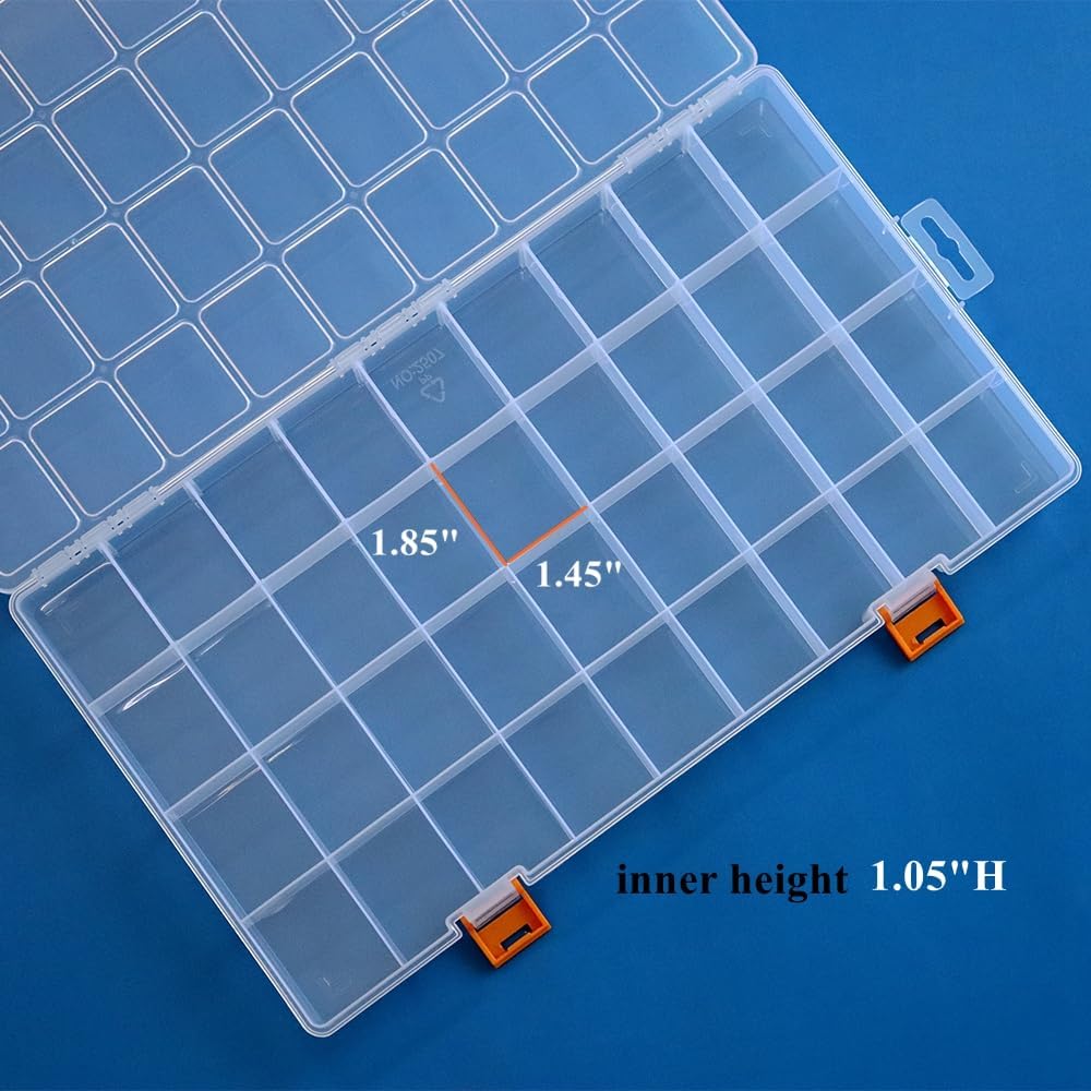 BangQiao 3 Pack 36 Grids Clear Plastic Storage Box with Dividers, Transparent Organizer Container Case for Small Parts, Bead, Button, Jewelry, Diamond, Craft Supplies,Sewing Kit, DIY Accessories