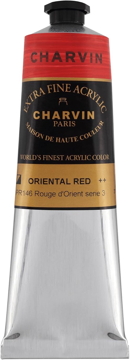 Charvin Extra Fine Professional Acrylic Paint - Oriental Red, 150ml Tube, Triple-Milled, Lightfast Pigments, Open Stock Artist Acrylic Paints in Nature-Inspired Hues