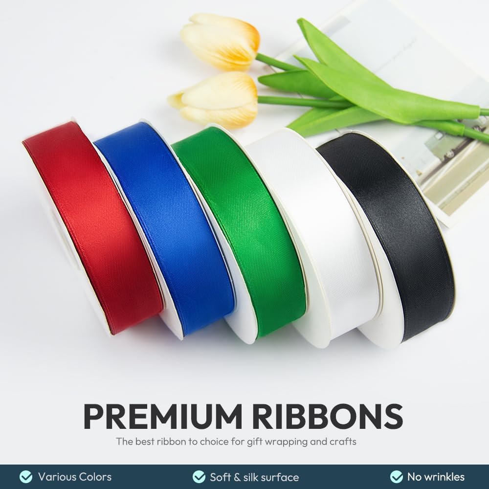 KMER LIFE 1 inch Wide x 50 Yards Yellow Single Faced Polyester Satin Ribbon, Yellow Satin Ribbon Perfect for Wedding Decor, Wreath, Crafts, Gift Wrapping & Other Projects (Yellow)