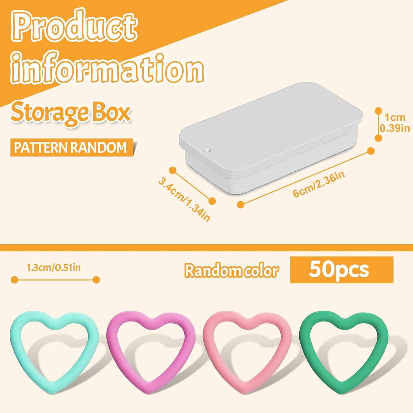 Jmuiiu Heart-Shaped Metal Stitch Markers, 50Pcs Metal Colorful Crochet Stitch Markers for Knitting Crocheting Clothing Tag DIY Craft Project with Storage Box