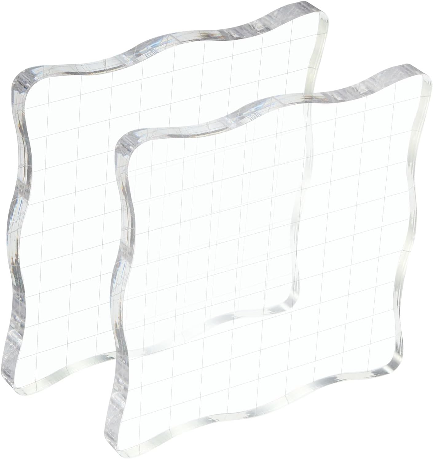 PATIKIL 4" x 4" Acrylic Stamp Block, 2 Pack Clear Stamping Block with Grid Lines Decorative Mounting Blocks Wave for Scrapbooking DIY Crafts Card Making