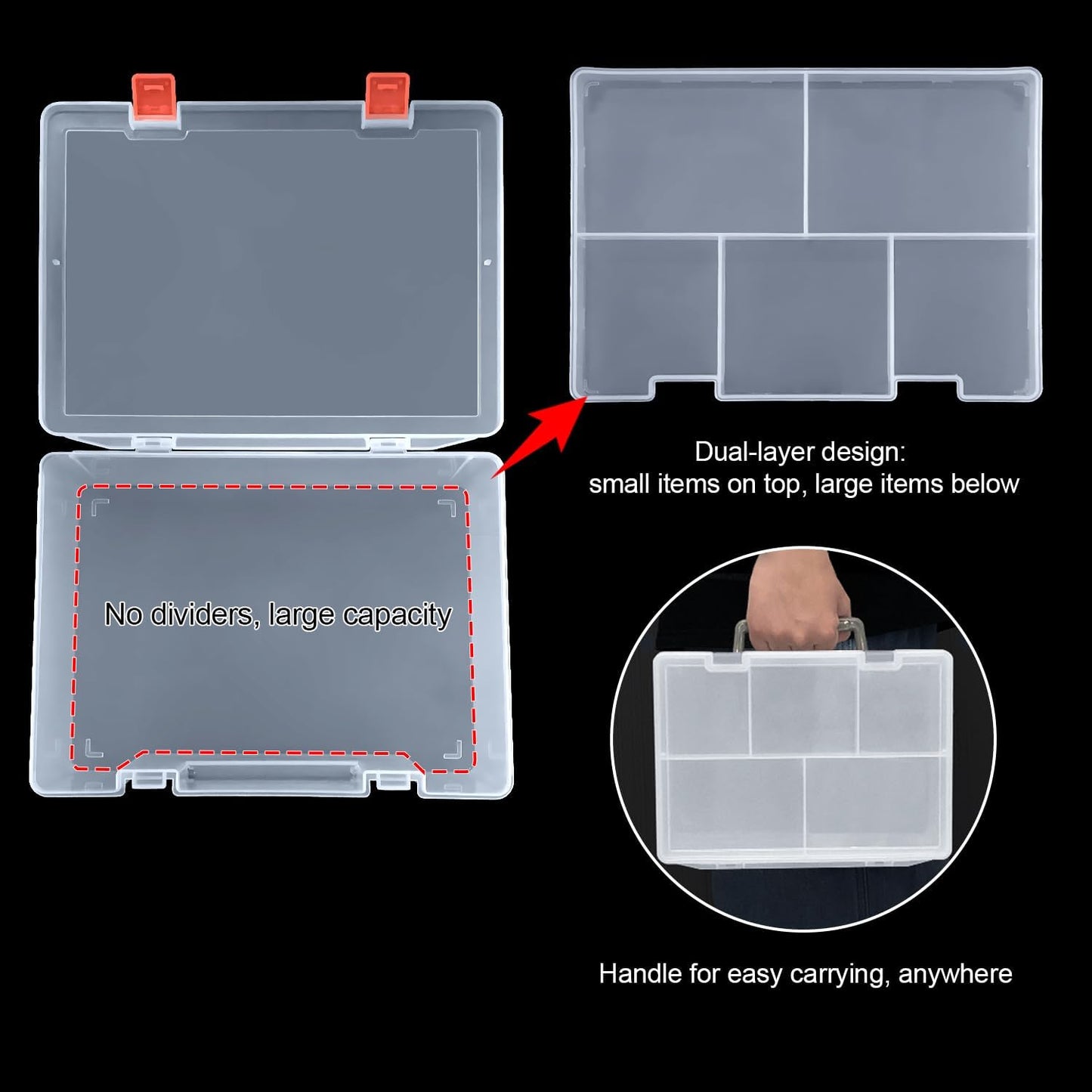 DUOFIRE Two Layers Compartment Organizer Box Plastic Organizer Box Plastic Jewelry Boxs Craft Storage Containers Storage Boxs for Accessories, Cosmetic, Toy, Jewelry Beads, Tapes (5+1 Grid)