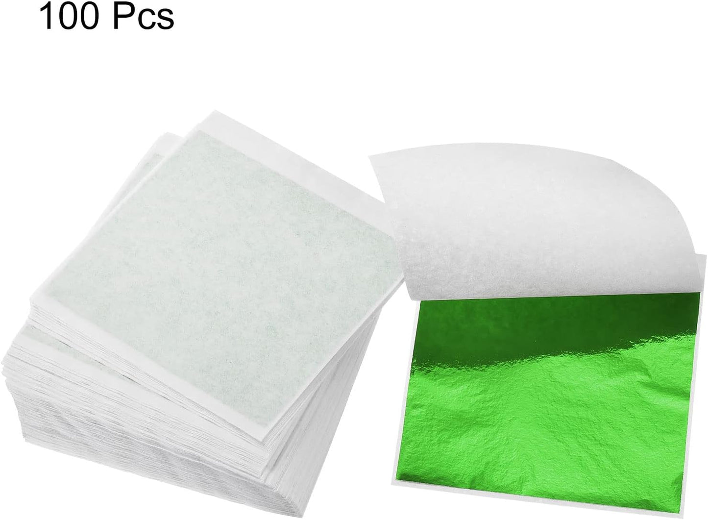 MECCANIXITY Gold Leaf Foil Sheet, Green Leaf Papers, 3.3 x 3.1inch for Art Decoration, Sculptures, Painting, Pack of 100