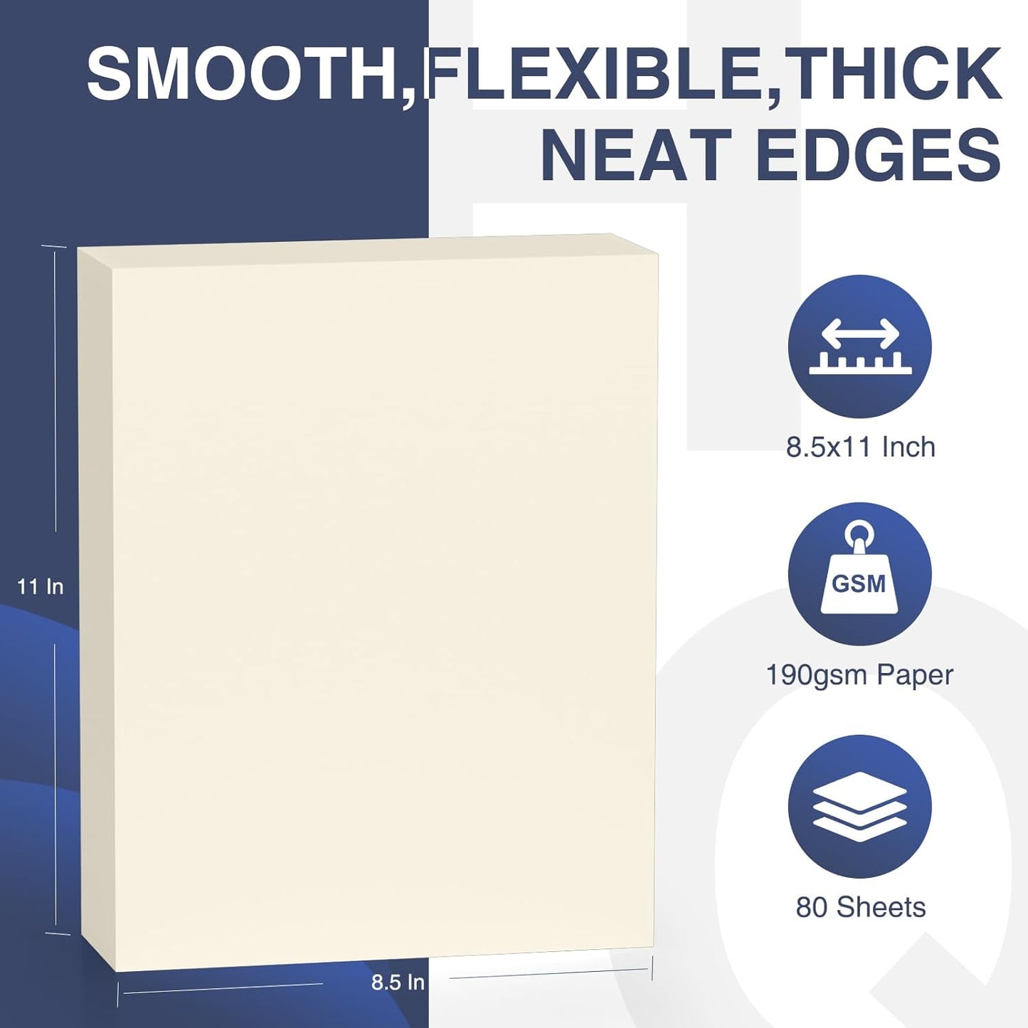 Cardstock 8.5 x 11 Inch 80 Sheets 190 gsm Heavyweight Card Stock Paper Off White Cardstock Printer Paper Perfect for Wedding Invitations, DIY Cards, Postcards, Photos, Art and Crafts