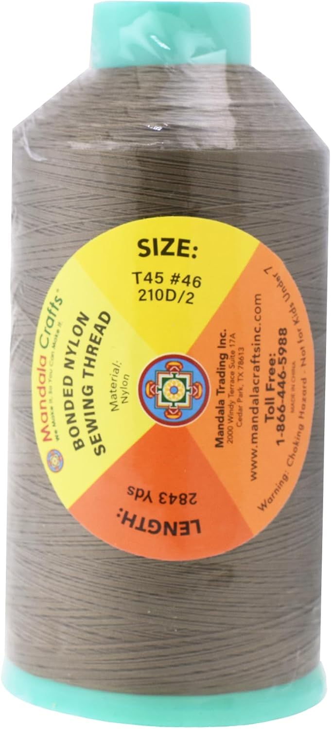 Mandala Crafts Bonded Nylon Thread Dark Beige Heavy Duty Sewing Threads - 2843 YDs Size 46 210D T45 Tex 45 Thread for Leather Jeans Weaving Outdoor Marine Upholstery Threads
