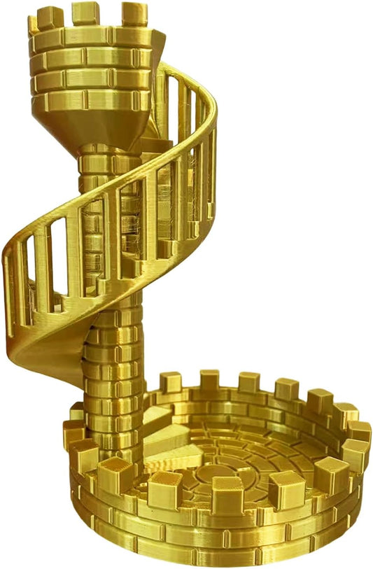 Castle Dice Tower with Tray, Dice Rolling Tower and Tray for Dungeons and Dragons for Board Game, Sci-Fi, War, Crime Theme Tabletop Games(Gold)