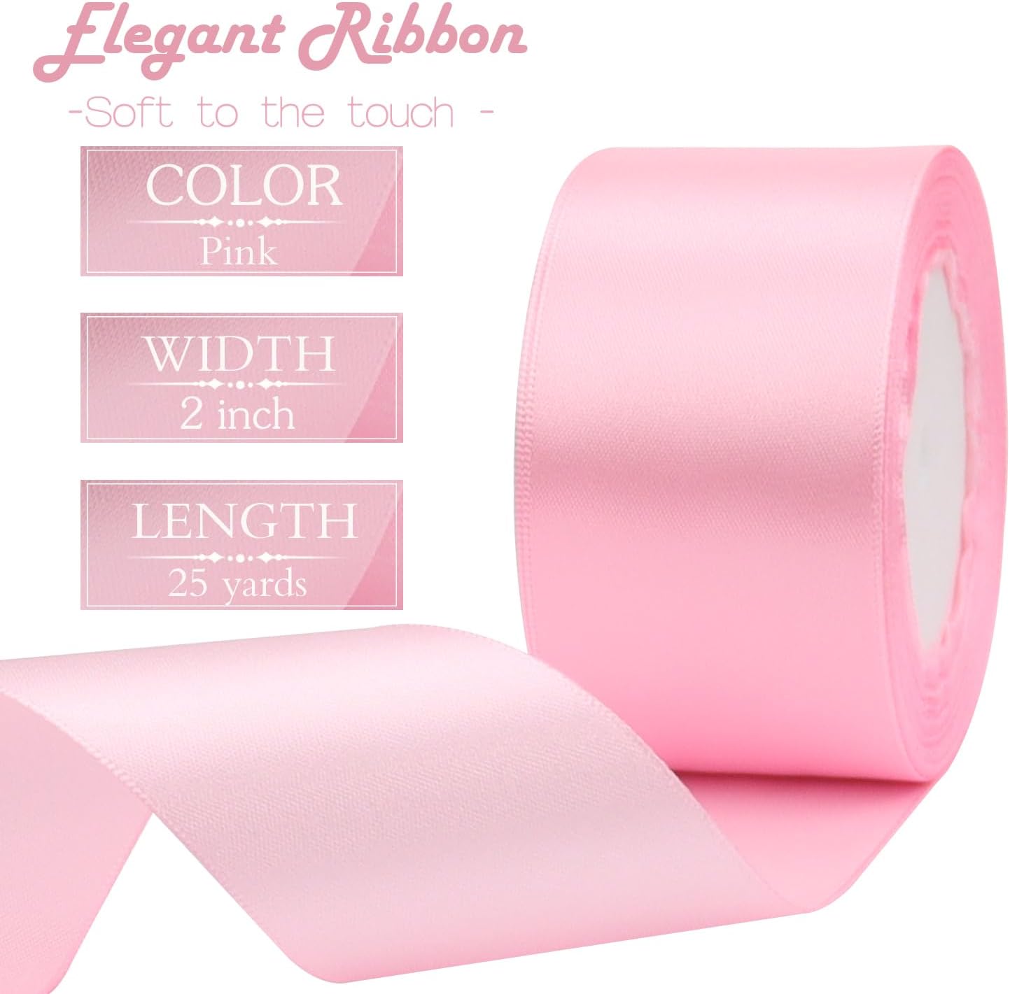 Pink Solid Satin Ribbon 2 Inch 25 Yards Solid Polyester Fabric Ribbon for Gift Wrapping Wedding Christmas Baby Shower Birthday Party Decoration Handmade Immortal Flower Craft