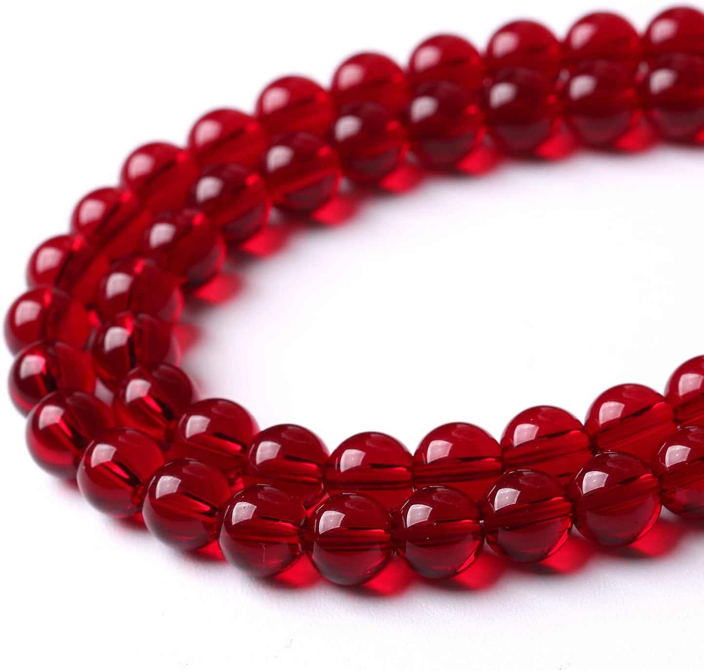 102pcs 8mm Smooth Garnet Red Glass Crystal Round Loose BeadsFor Jewelry Making DIY Bracelet Necklace Accessories 32" 2 Strand
