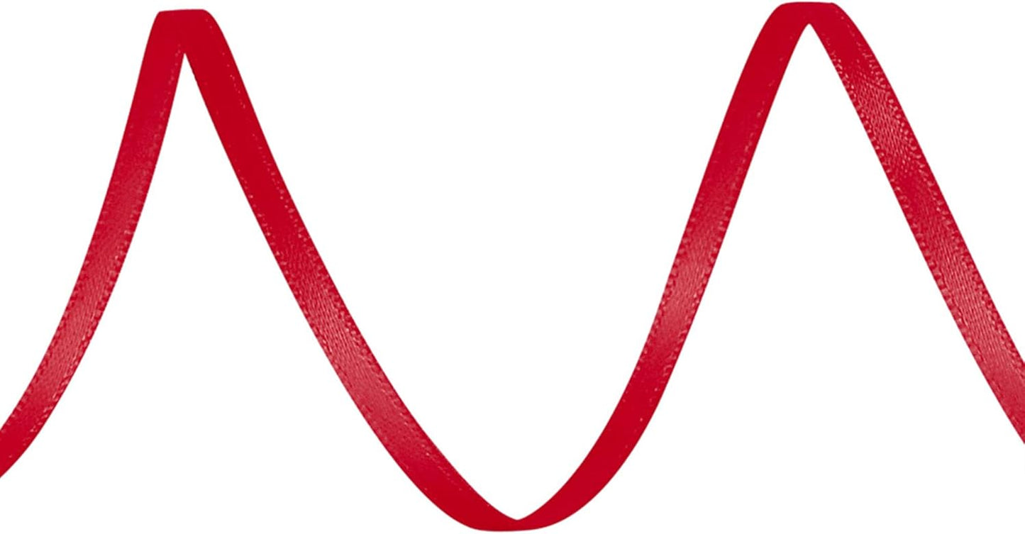 LIUYAXI Hot Red Double Faced Satin Ribbon, 1/8" X Continuous 100 Yards, Thin Ribbons Perfect for Gift Wrapping Wedding Invitation Card Hair Bows Tag Floral Arrangement DIY Craft