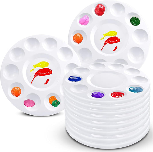 Hulameda 10pcs Paint Tray Palettes,Plastic Round Pallet for Kids or Pupils to Painting, DIY Craft at Home, Kindergarten or School