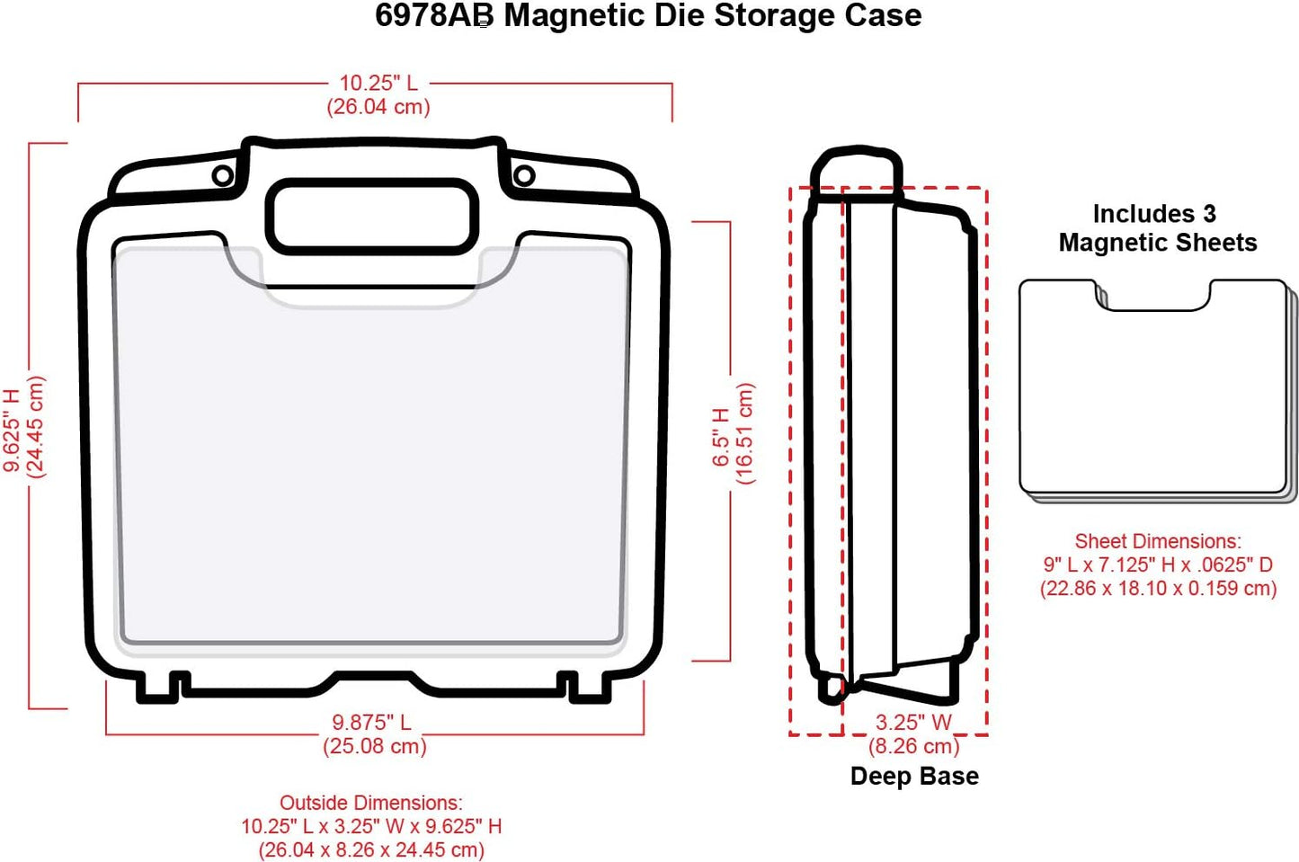 ArtBin 6978AB Magnetic Die Storage Case with 3 Magnetic Die Sheets, Portable Paper Craft & Die Organizer with Handle, Translucent