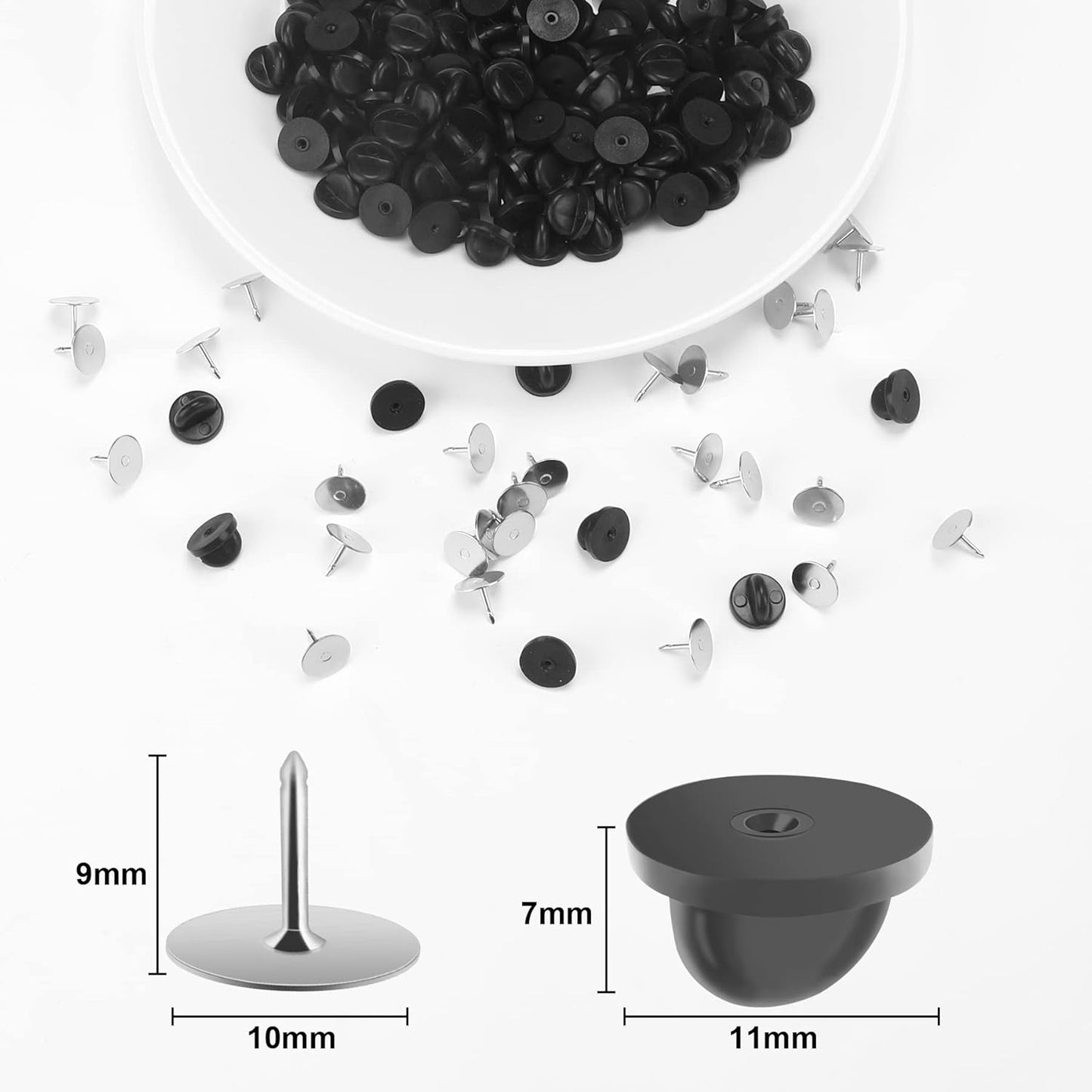 JANYUN 120 Pairs Rubber Blank Pin Backs Butterfly Clutch Backings Holder Tie Tacks Keepers Replacement with 9mm Length 10mm Width Lapel Enamel Pins for Craft Making