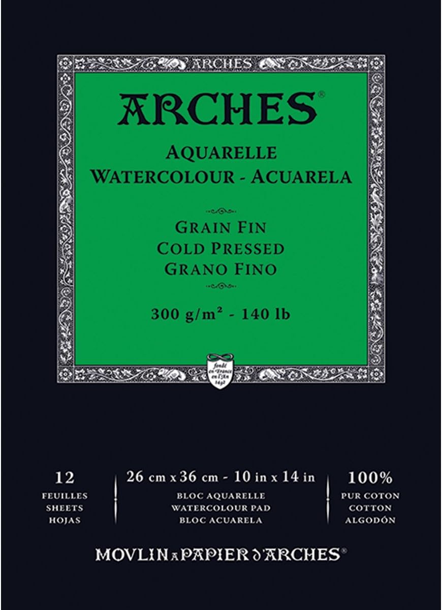Arches Watercolor Pad 9 x 12 inches Natural White 100% Cotton Paper - 12 Sheet Arches 140 lb Cold Press Pad.