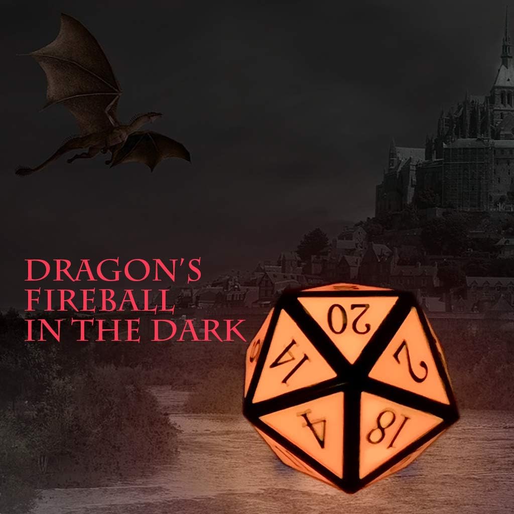 Haxtec Glow in The Dark Metal DND Dice Set Gold Pink D&D Dice Compatible with Dungeons and Dragons-Gold Glowing Red/Cream Pink