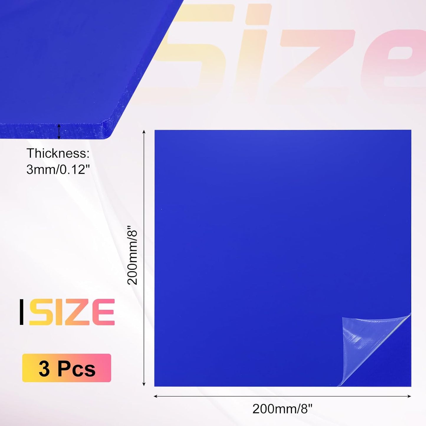 uxcell 3Pcs Acrylic Sheets 8x8 Inch Acrylic Panel 1/8 Inch-3mm Plastic Board for Picture Frames Sign Holders DIY Display Projects Craft, Dark Blue