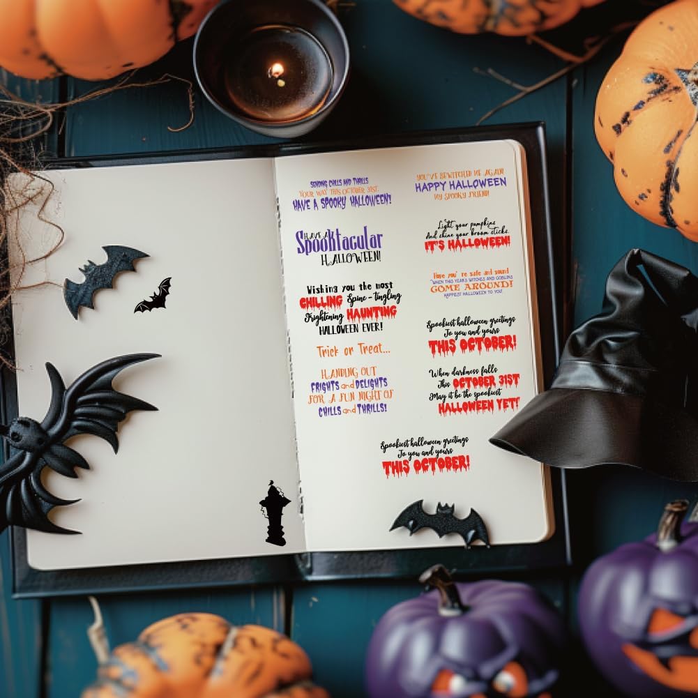 Halloween Words Clear Stamps for Card Making anding Halloween Alphabet Skulls Tombstones Bats Clear Stamps for Card Making Scrapbooking Crafting for DIY Paper Crafts Decoration