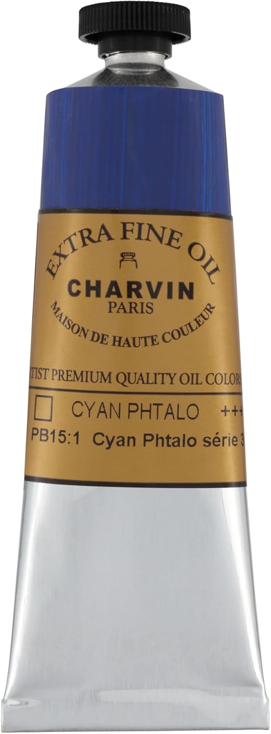 Charvin Extra Fine Oil Paint, Phthalo Cyan 60 mL - Triple-Milled, Rich Texture, Poppy Oil-Based, Light-Fast, Handmade, Archival Quality