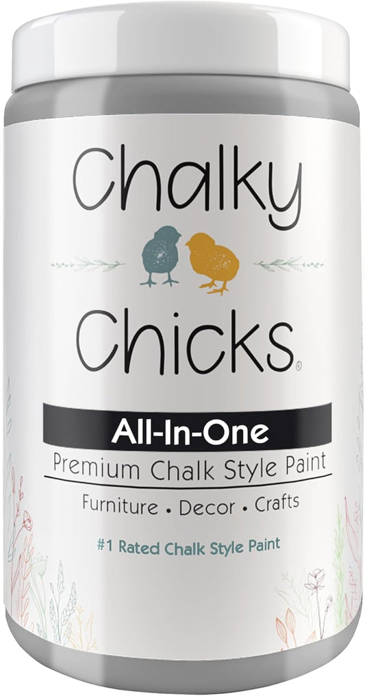 Chalky Chicks All-in-One Chalk Paint for Furniture or Cabinet - 32 Fl Oz - Matte Finish Mad Cloud (Light Gray) for Metal, Wood Furniture Paint - No Sanding All-in-One for Home Decor & Crafts, USA Made