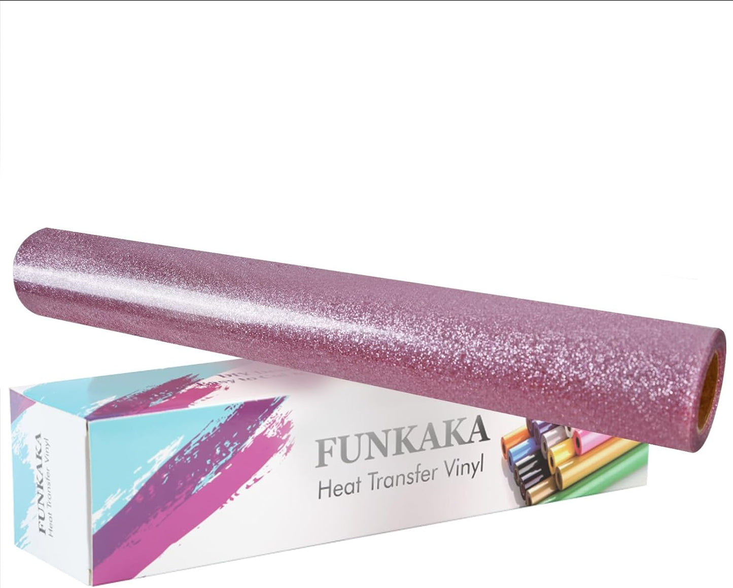 FUNKAKA Glitter Pink HTV Heat Transfer Vinyl Rolls, 12" x 25ft PU Iron on Vinyl for T-Shirt Pink Glitter HTV Vinyl for All Cutter Machines Easy to Cut & Weed for Heat Vinyl Design