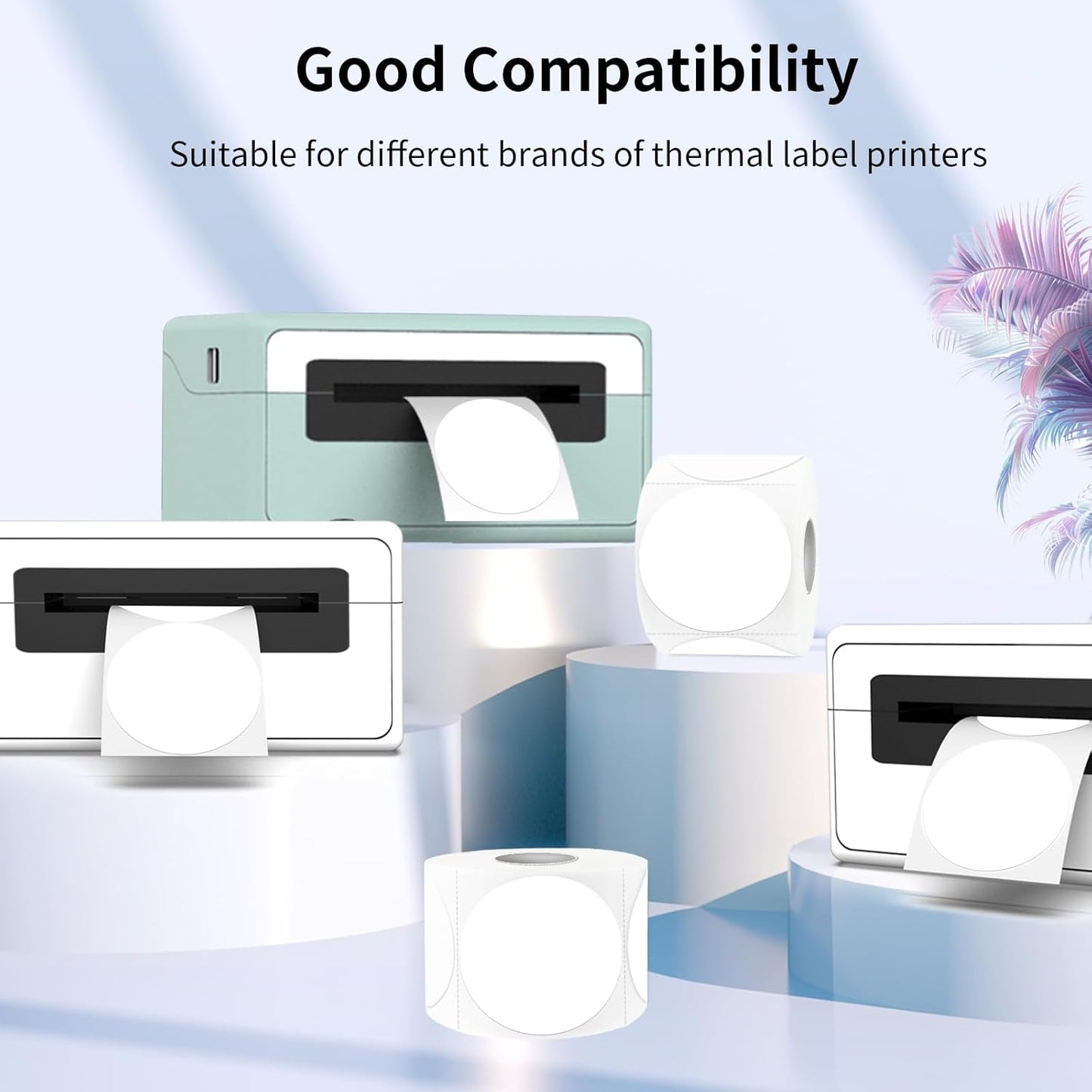 2 Inch White Round Thermal Labels Sticker, Waterproof Circle Direct Thermal Labels, Removable Multi-Purpose Self-Adhesive Sticker Label for DIY Logo Design- 300 Sheet/Roll