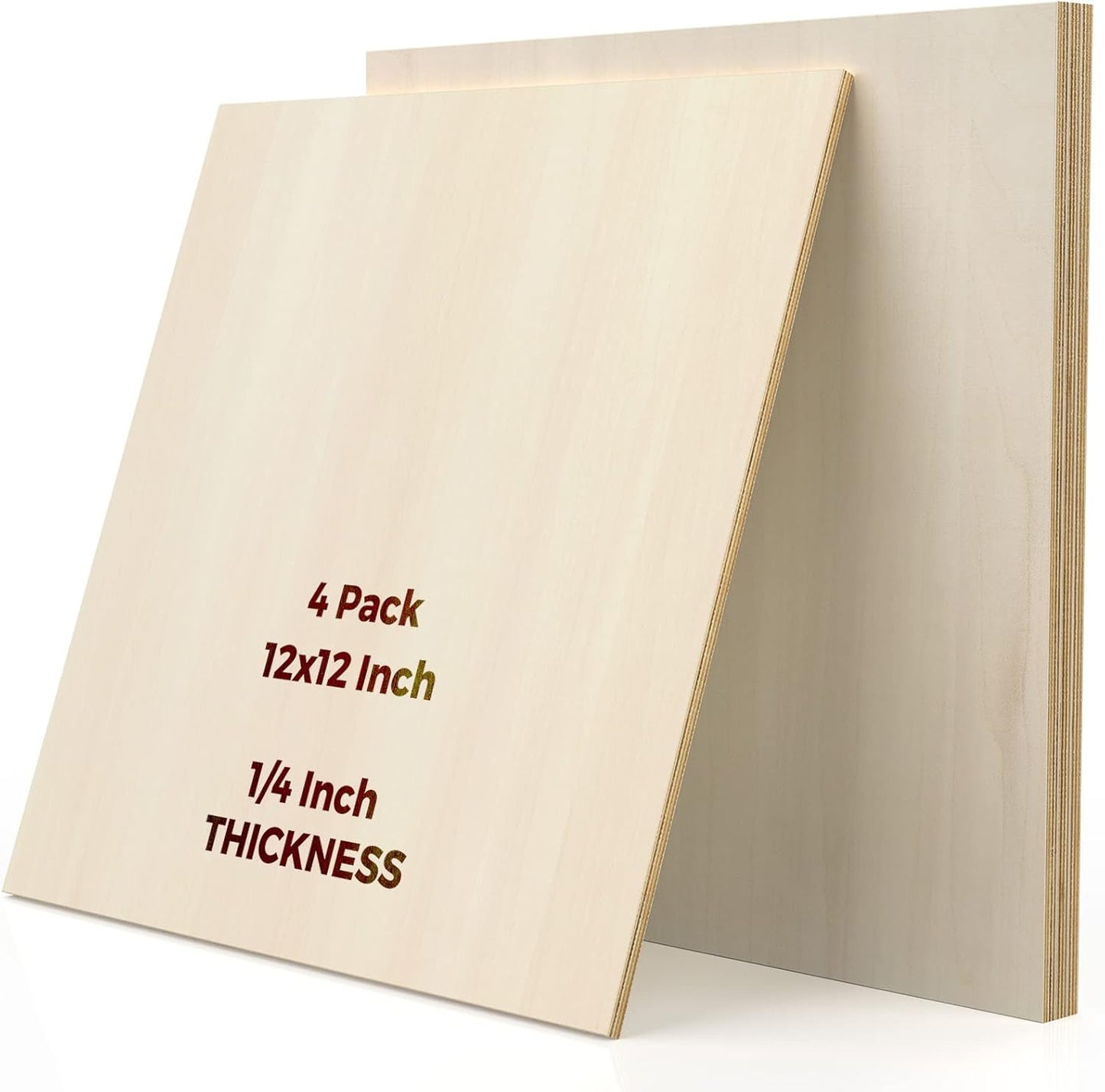 Basswood Sheets 4 Pack 12×12 x 1/4 Inch Unfinished Plywood Sheets Thin Craft Wood Board Laser Engraving Blanks Balsa Wood Sheet for Laser Cutting and Engraving, Wood Burning, Architectural Models