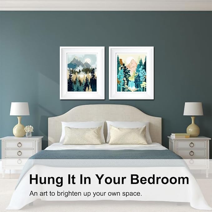 BAISITE Paint by Numbers Kit for Adults Beginners,12" Wx16 L 2 Pack Canvas for Painting Kits for Adults in Colorful Box-Sunrise Mountains Waterful 7172