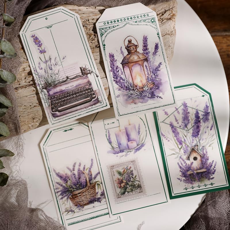 Vintage Vellum Stickers Floral Plants Elements Scrapbooking Supplies Flowers Botanic Natural Translucent Paper Self-Adhesive Junk-Journal Items (Lavender)