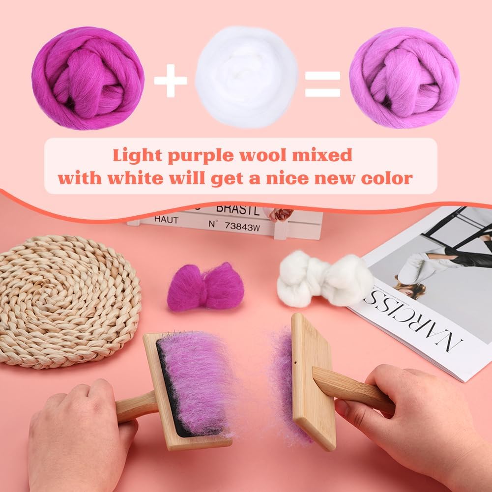 3.53oz Wool Roving Yarn, Fiber Roving Wool Top, Needle Felting Supplies, Pure Wools, Chunky Yarn, Spinning Wools for Needle Felting Wet DIY Hand Spinning (Purple)