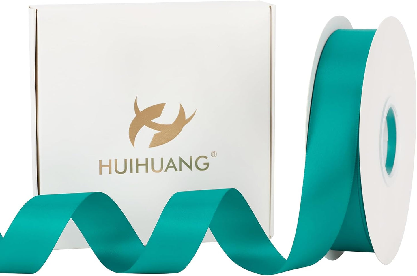 HUIHUANG Teal Blue Ribbon 1 inch x 50 Yards Double-Faced Satin Teal Ribbon for Gift Wrapping, Flower Bouquet, Invitations, Christmas Holiday Decor, Hairs, Bows Making