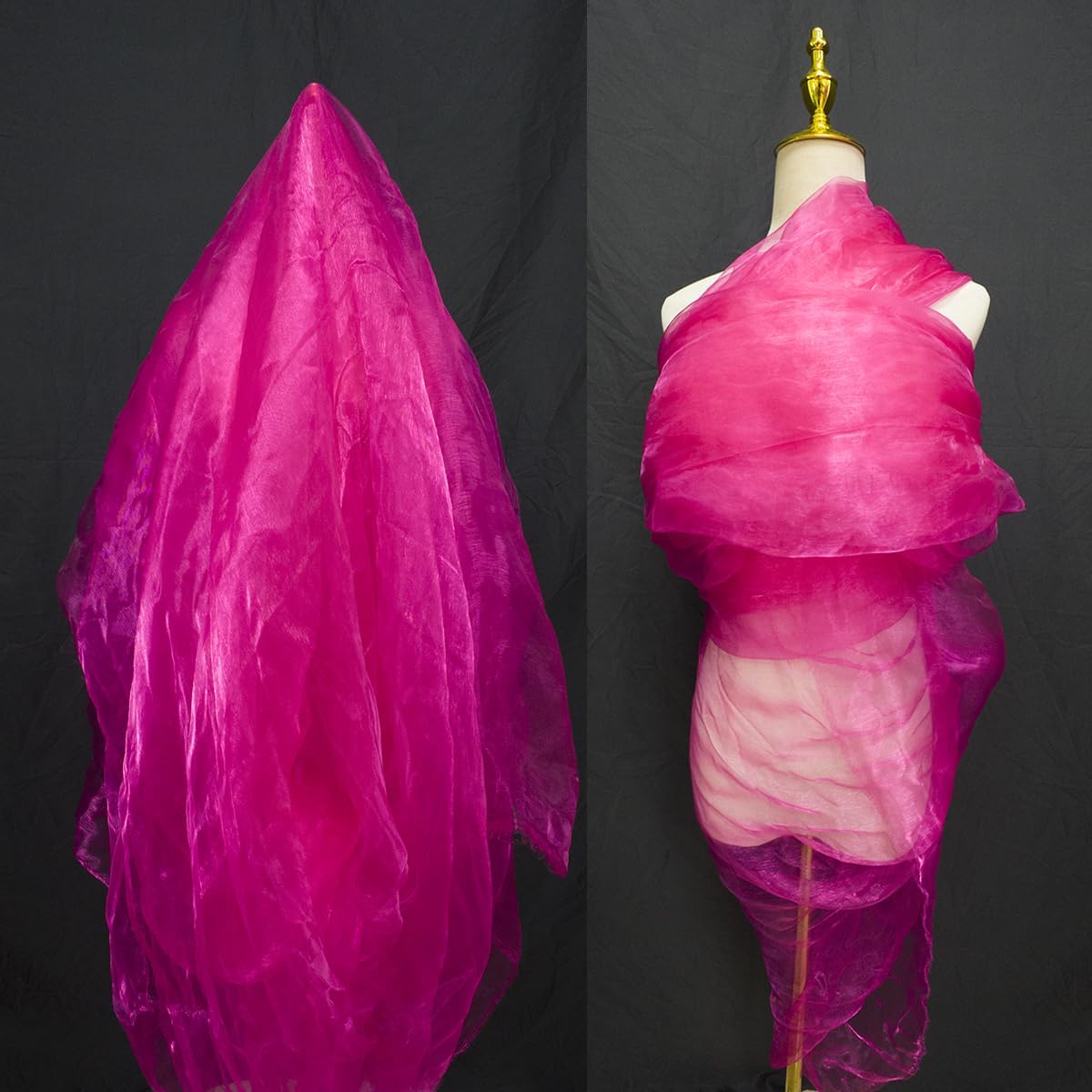 Two-Tone Iridescent Holographic Organza Fabric - 11 Yards by The Yard | Lightweight Sheer Tulle | for Wedding Dresses, Party Decor, DIY Crafts, Shiny Backdrops(ICY Shimmery Magenta)