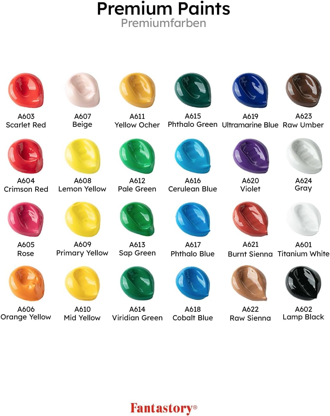 Fantastory Acrylic Paint Set, 24 x 60 ml with 12 Brushes; Christmas Acrylic Paint, Waterproof; For Artwork & DIY Projects on Canvas, Wood, Glass, Clay, Fabric, Ceramic, Paper, Canvas