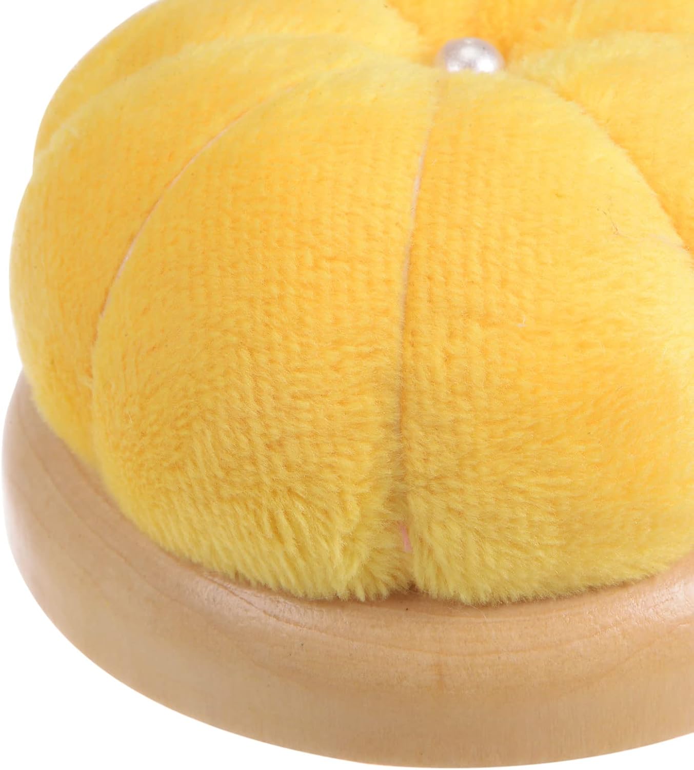 HARFINGTON Wooden Base Needle Pincushions Japanese Style Pin Cushions Round Pin Cushion Needle Holder for Sewing Quilting Needlework DIY Crafts, Yellow