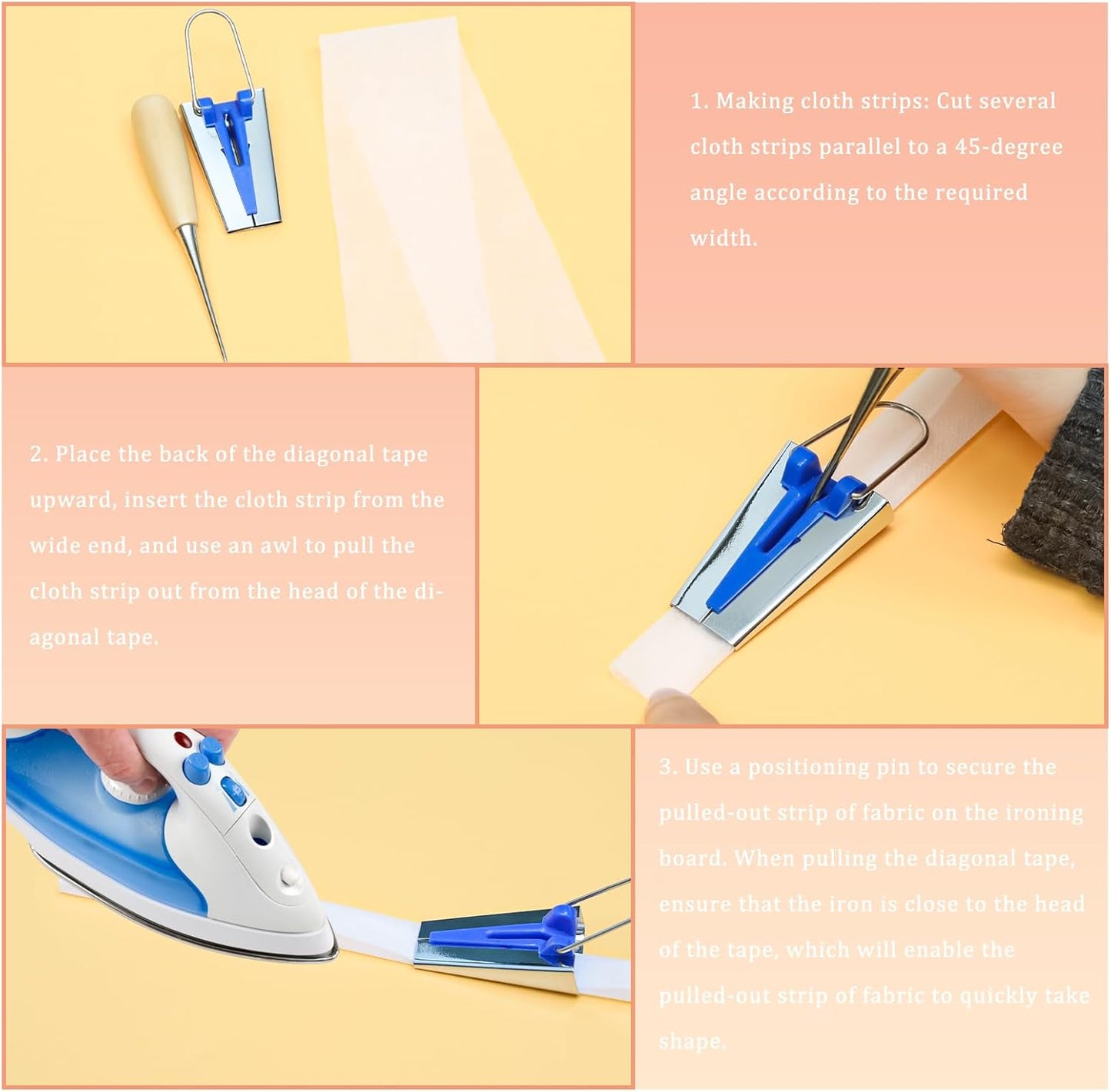 Funstreet Comprehensive Bias Tape Maker Kit, Fabric Tape Tools Sewing Machine Presser Foot, Sewing Clips Ball Point Pins, Awl for Fabric Sewing/Quilting