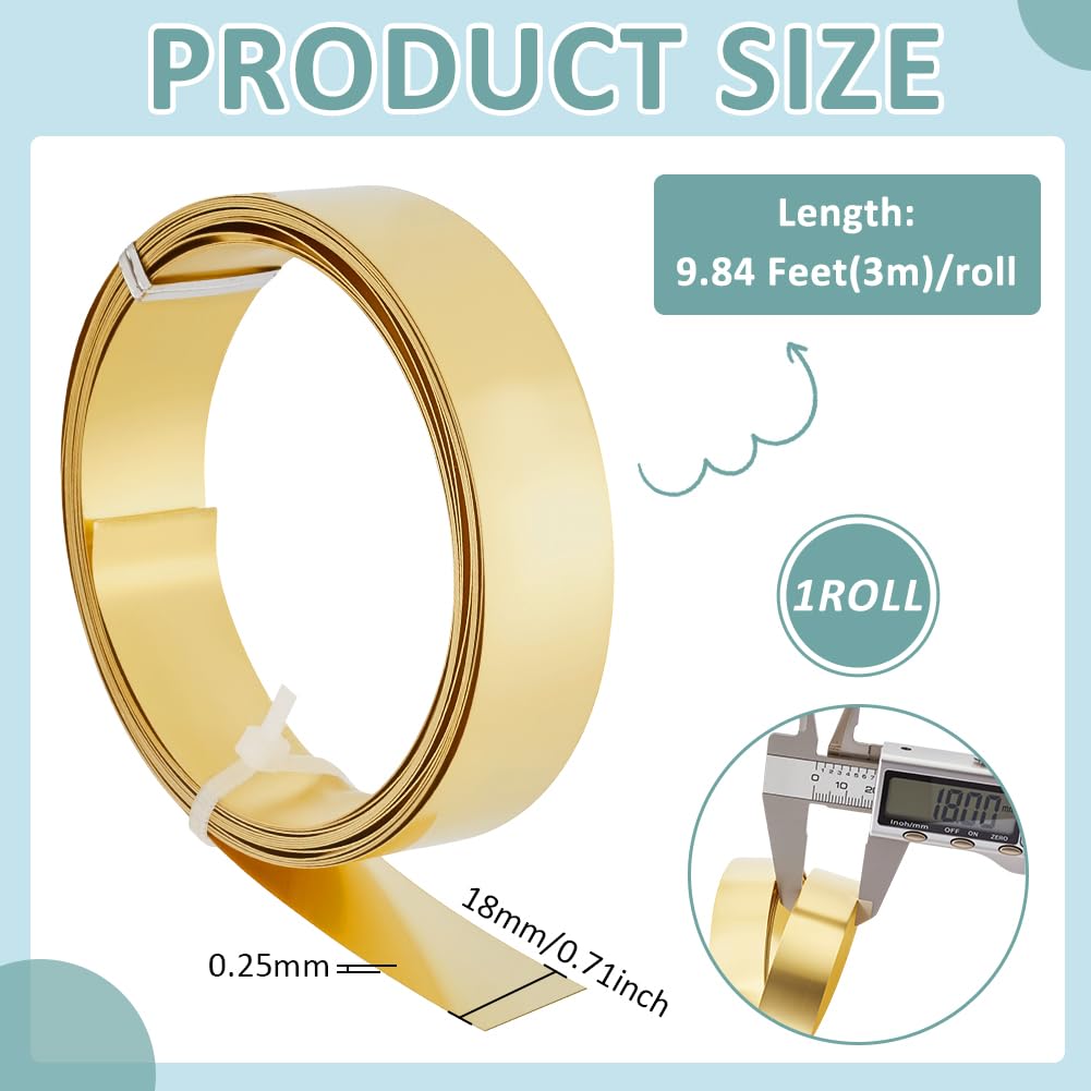 BENECREAT 9.84 Feet 30Gauge Brass Flat Bezel Wire, 18mm Wide Flat Jewelry Craft Wire for DIY Jewelry Craft Making Gem Wrapping