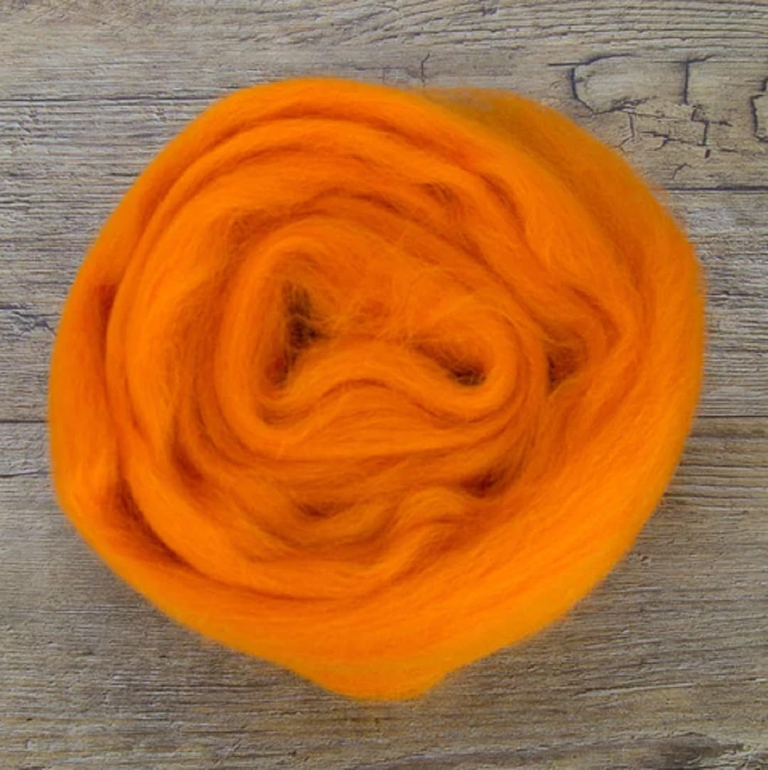 Revolution Fibers Dyed Corriedale Wool | 8 Ounces of Premium Combed Wool Top | 26 Micron, 100% Pure Corriedale Wool Roving, Ethically Sourced (Clementine Orange)