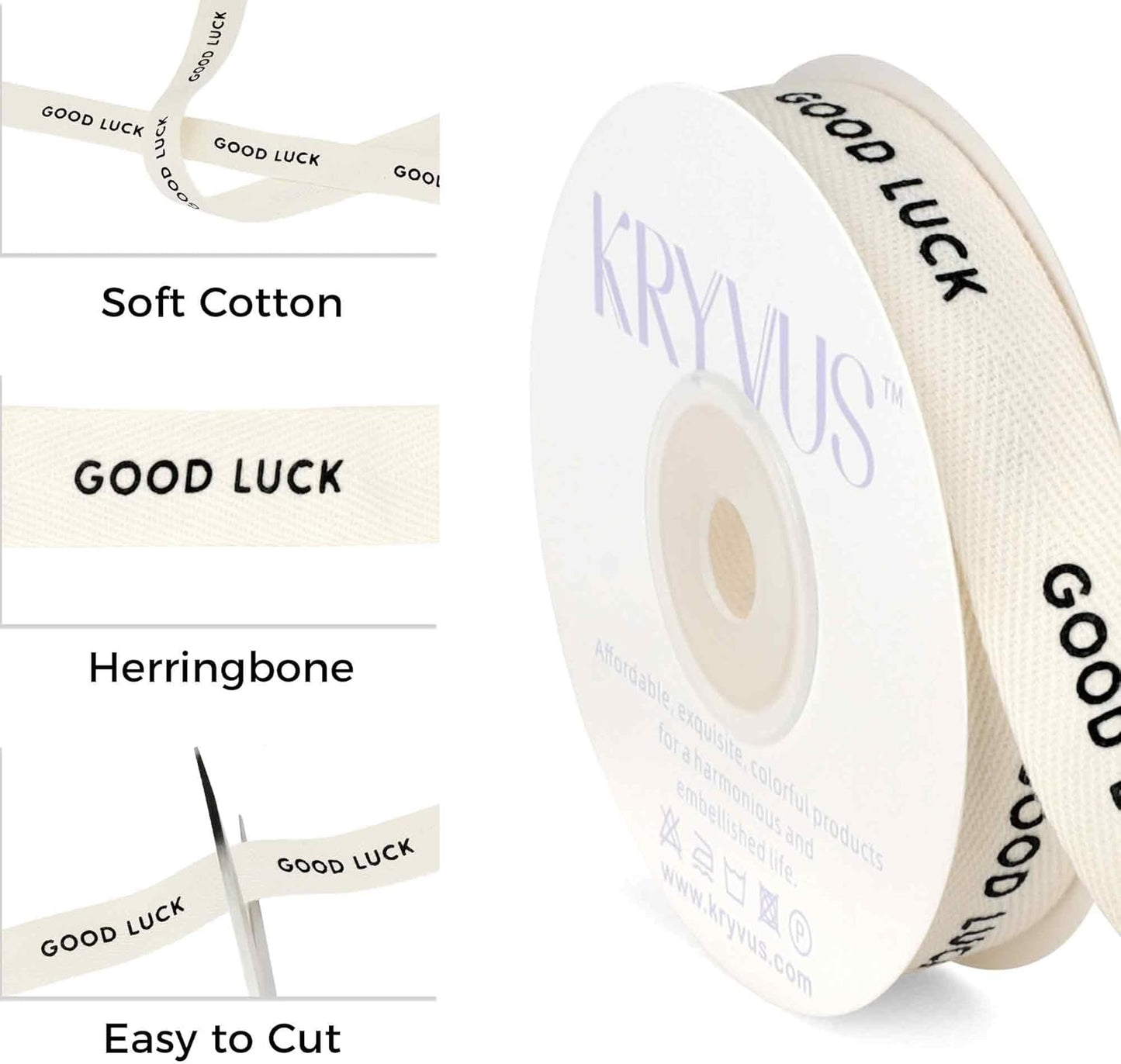 Good Luck Ribbon - 5/8 Inch x 12 Yards Natural Twill Tape Ribbon, Cotton Herringbone Ribbons for Gift Wrapping, Birthdays, Weddings, Christmas, Anniversaries, Valentine's Day, Mother's Day