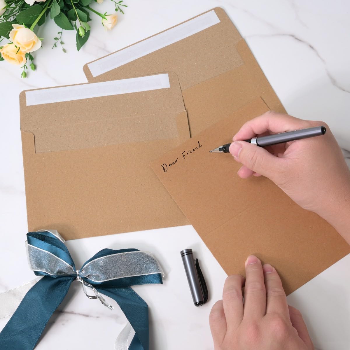 Blank Cards and Envelopes 5x7, 30 Pack Kraft Invitation Folded Cardstock with 30 Kraft Matching Self-Seal A7 Envelopes, Thank You Blank Greeting Cards, for DIY, Print Custom, Wedding & Birthday