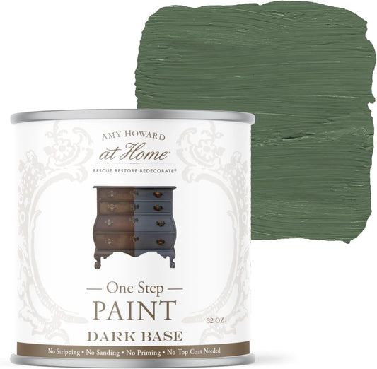 AMY HOWARD AT HOME Chalk-Based One Step Paint for Furniture, Cabinetry, Decor, Finish, and More | No Stripping, Sanding, or Priming | Dark Base | 16 Ounce | English Boxwood