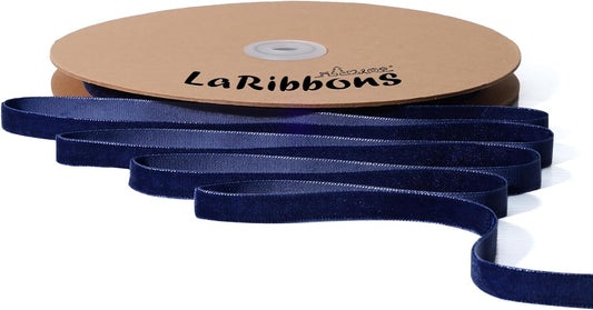 LaRibbons Thin Velvet Ribbon 3/8 Inch x 25 Yards, Navy Velvet Ribbon for Christmas Tree, Gift Wrapping, Wreath Bow, Outdoor Decoration