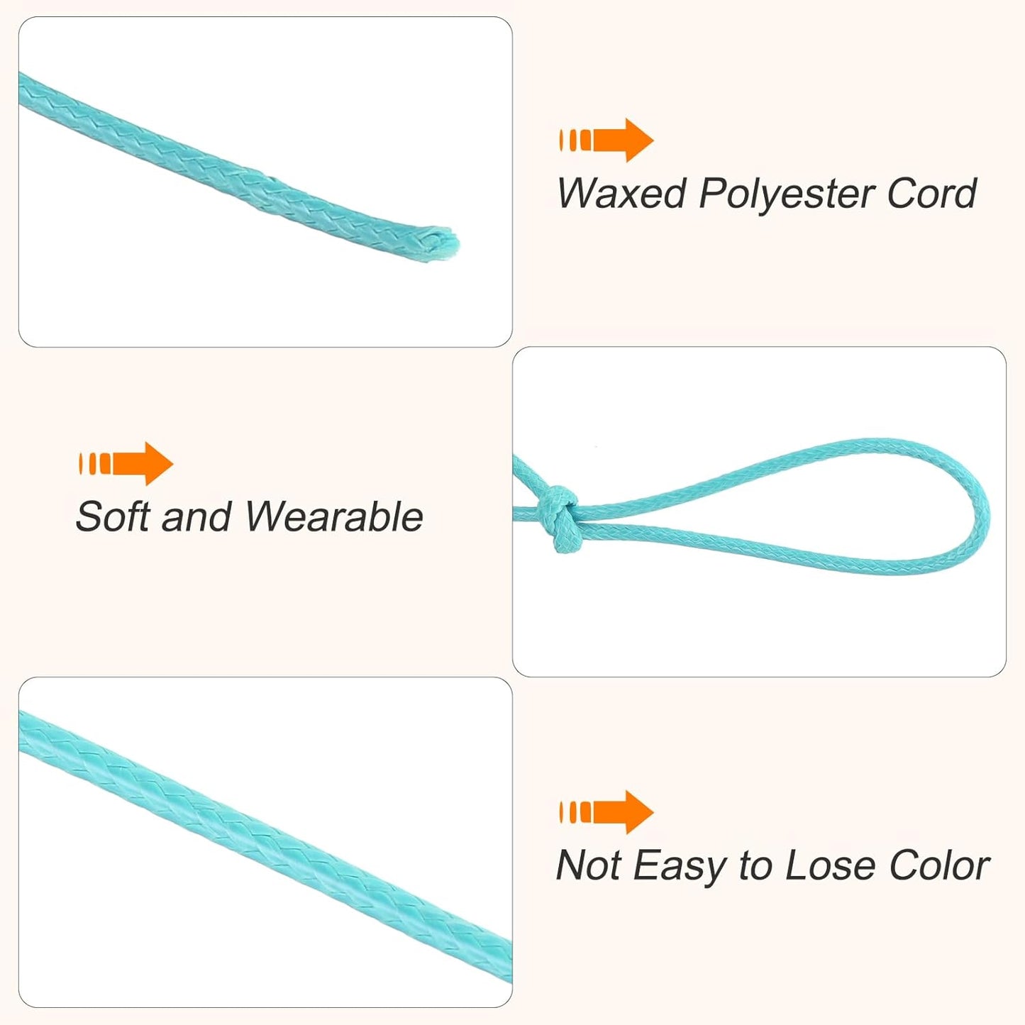 MECCANIXITY Waxed Cord 2.5mm Waxed Polyester Cord 87 Yard Wax String for Bracelet Making, Necklaces, Beading, Jewelry Making and DIY Crafts(Lake Blue)
