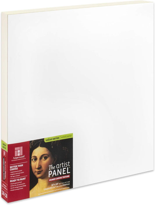 Ampersand Art Supply Wood Gesso Art Painting Panel: Canvas Texture, 1.5 Inch Cradle, 18" x 18"