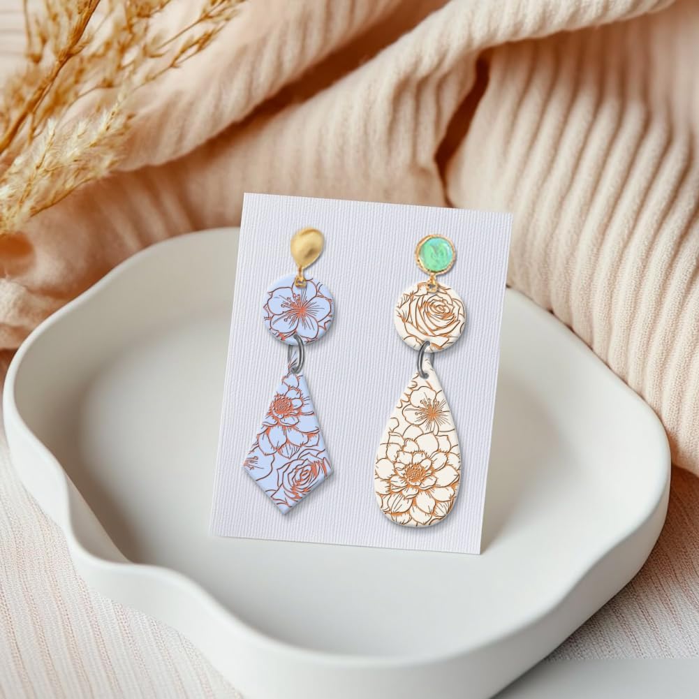 CHGCRAFT Flowers Polymer Clay Texture Sheets Rose Daisy Silicone Texture Stamp Lilies Cherry Blossom Clay Modeling Pattern Pad Texture Sheets for Polymer Clay Making Earrings Jewelry