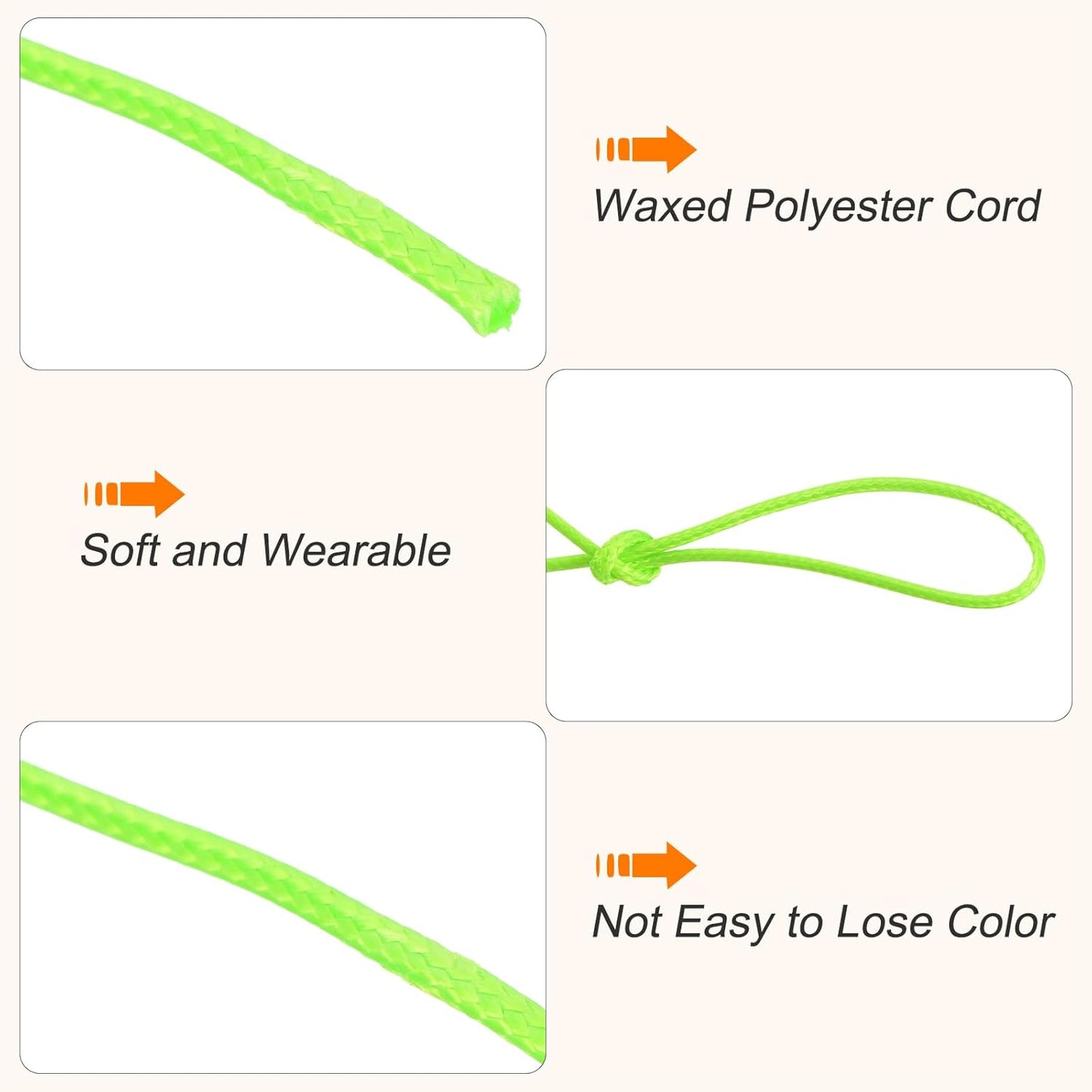 MECCANIXITY Waxed Cord 1.5mm Waxed Polyester Cord 175 Yard Wax String for Bracelet Making,Necklaces, Beading,Jewelry Making and DIY Crafts(Bright Green)