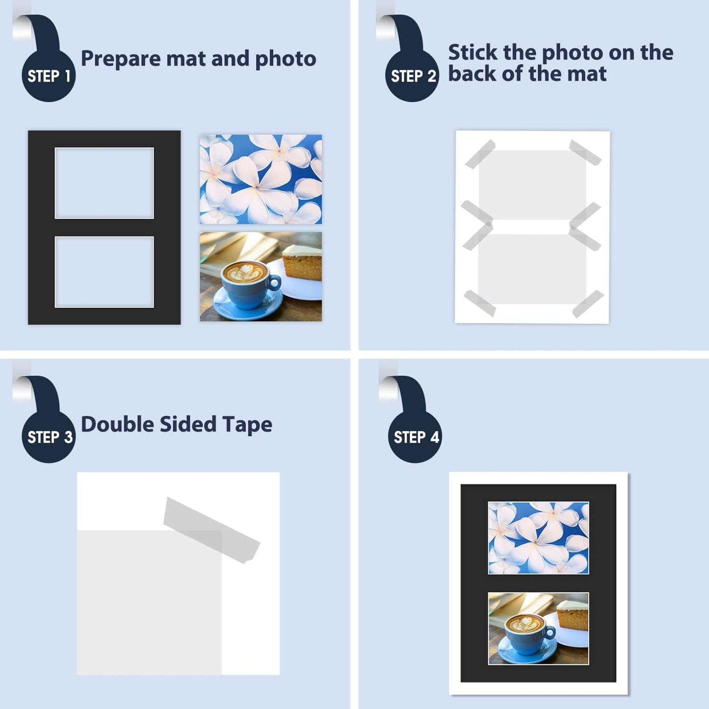 Mat Board Center, Pack of 5, Photo Picture Mats - Acid Free, 4-ply Thickness, White Core - for Pictures, Photos, Framing (11x14 for 2-5x7 Black)