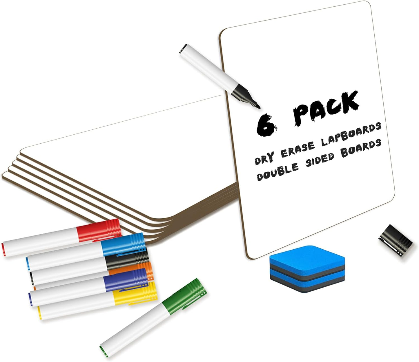 White Board Dry Erase Boards Classroom Pack Mini White Boards 9" x12” Double Sided Personal Whiteboards for Students Teachers School Supplies Lapboards (Set of 6 Boards & Erasers & Pens)