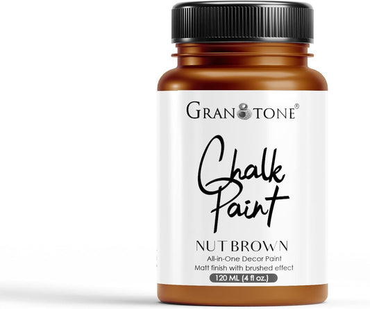 GRANOTONE Chalk Paint for Furniture | Matt-Finish Water-Based Acrylic Paint for Wood, Walls, Metal, Glass, Paper, Fabric Canvas | Maximum Coverage Chalk Paint for Kids & Adults, 120 Ml (NUT BROWN)