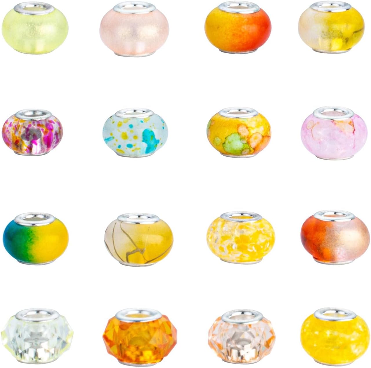 LAIDANLA Yellow Mix Large Hole Beads, 100pcs, 14mm x 5mm, Resin, Plastic, Acrylic, Round, Loose Beads for Jewelry Making, Bracelet, Necklace, Decoration