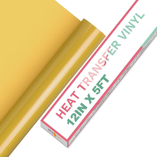 HTVRONT HTV Vinyl Rolls - 12" x 5ft Gold HTV for Shirts & All Cutter Machines - Easy to Cut & Weed