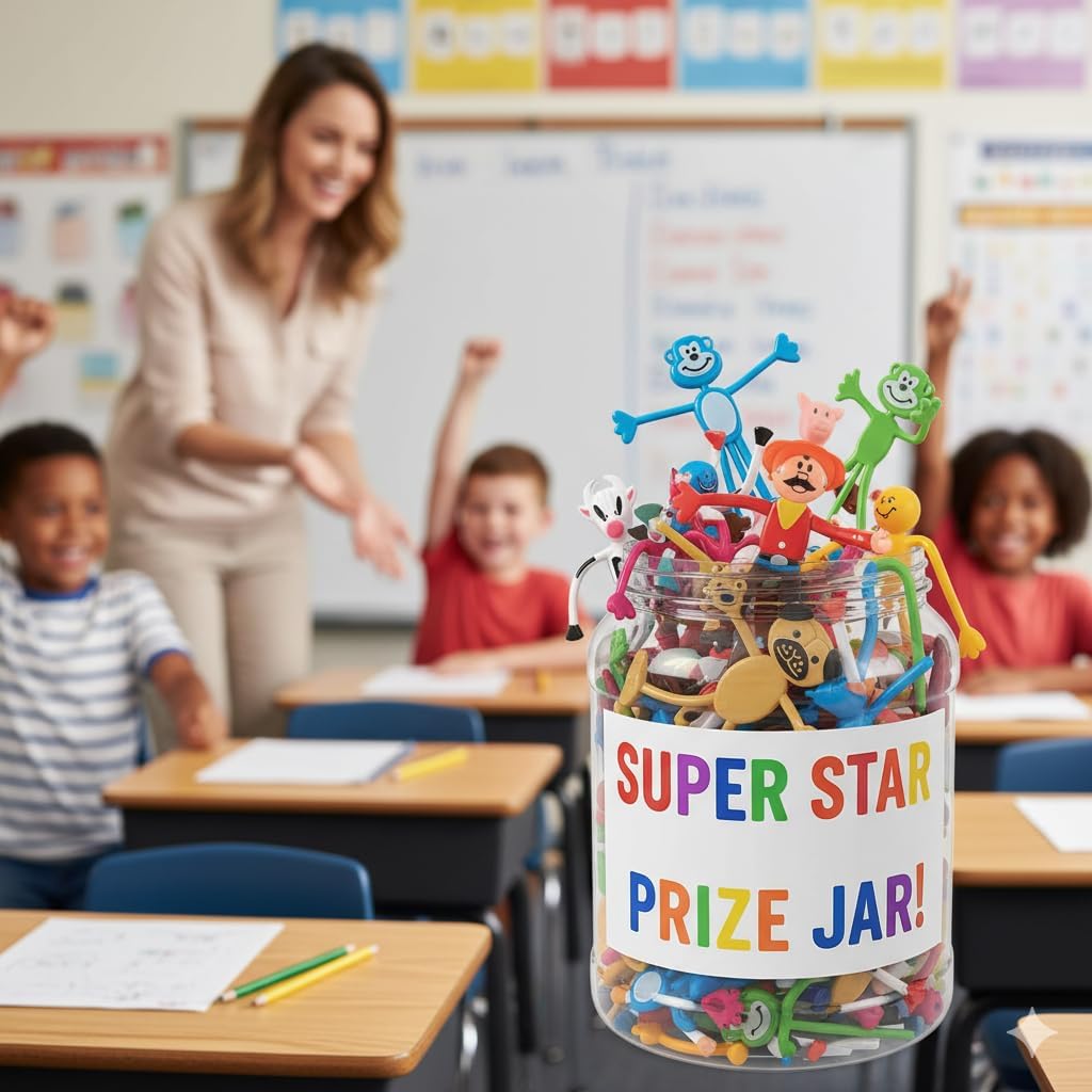 Fun Express Mega Bendable Toy Bulk Assortment 100 Pieces - Party Favors for Kids 4-8 & 8-12 | Classroom Prizes, Treasure Box Toys, Goodie Bag Stuffers | Birthday Party Supplies & Halloween Rewards